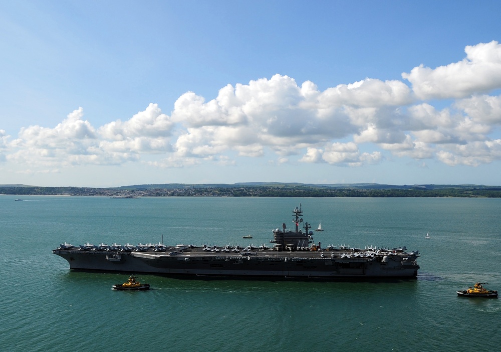 USS George H.W. Bush departs Portsmouth, England