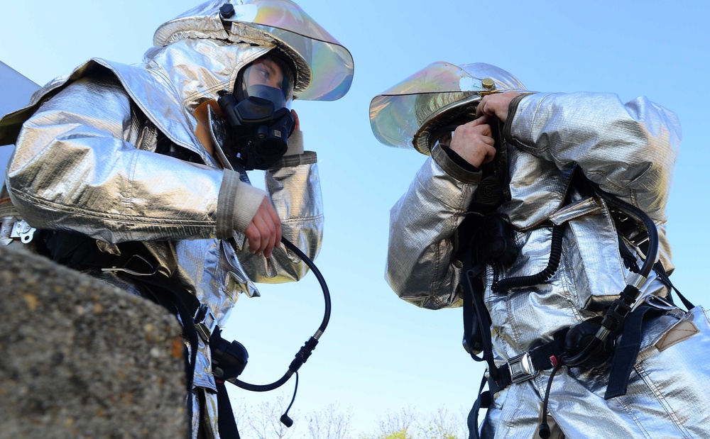 US Airmen train Netherlands Royal Air Force firefighter