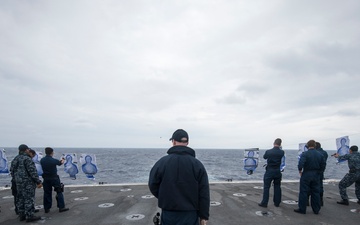 USS Denver sailors conduct small-arms qualification