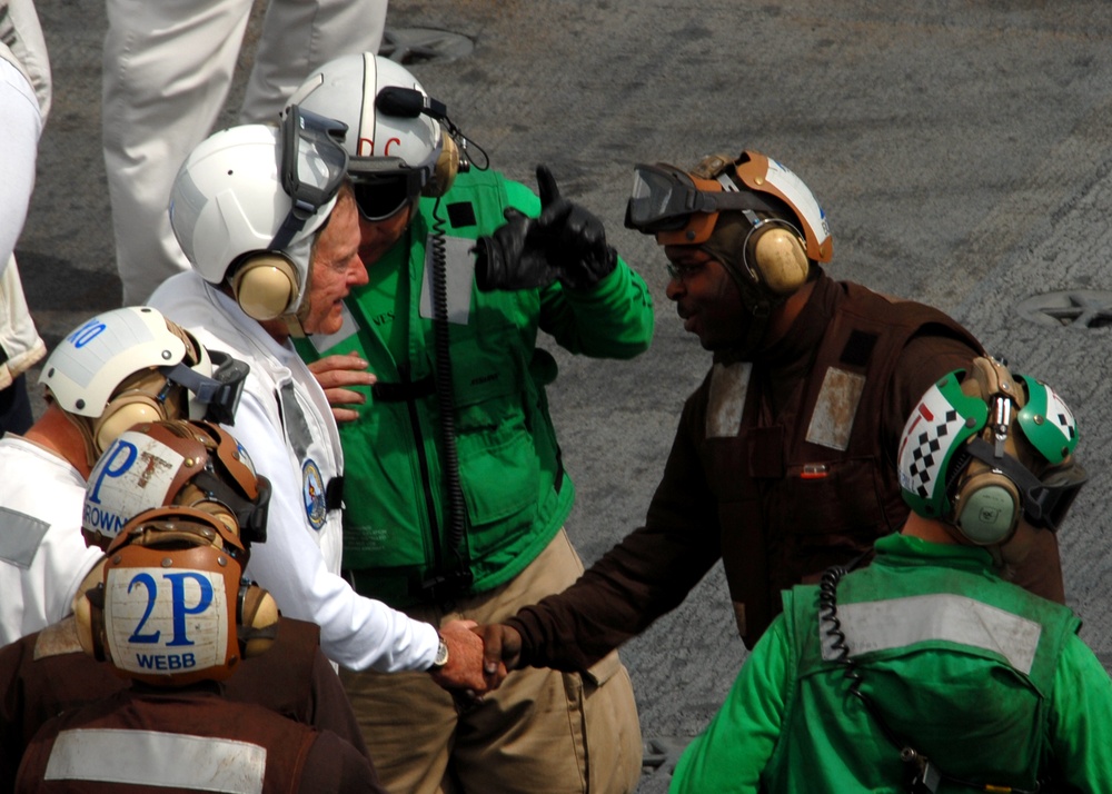 Former President George H.W. Bush visits USS George H.W. Bush