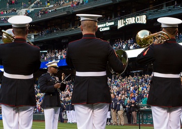 1st Marine Division Band performs National Anthem at Seattle Mariners baseball game