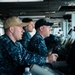 Stennis' navigation bridge team works during Stennis' departure from dry dock