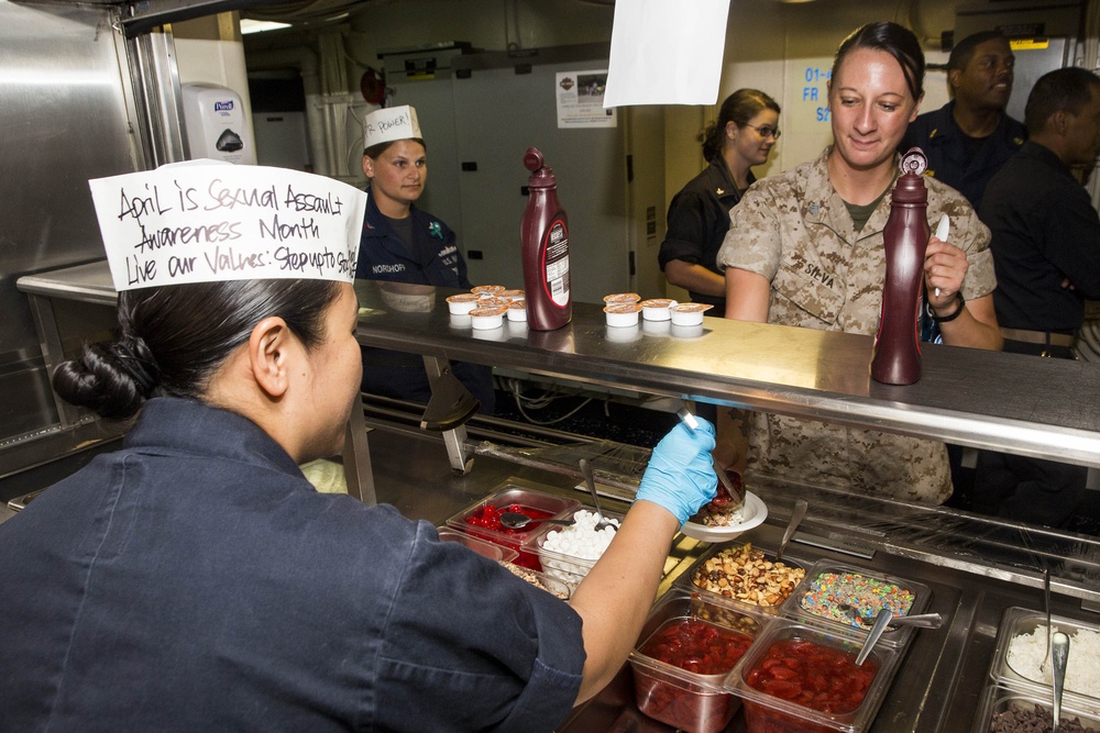 US Marines and Sailors raise sexual assault awareness with ice cream social
