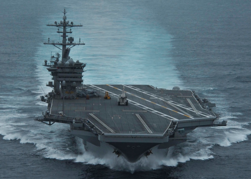 USS Theodore Roosevelt conducts high speed runs in the Atlantic Ocean