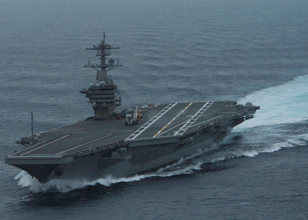 USS Theodore Roosevelt conducts high speed runs in the Atlantic Ocean