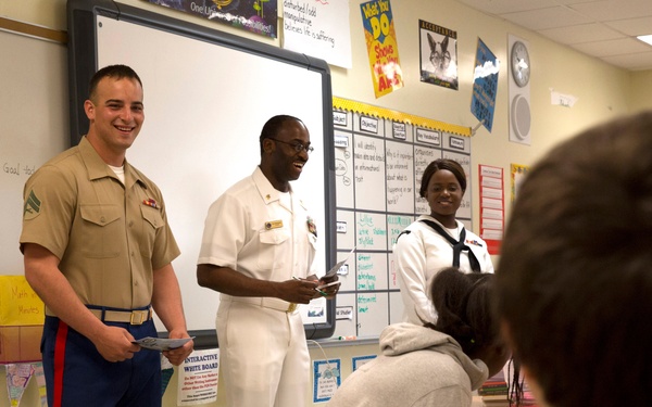 Marines, Sailors share military adventures with Harbordale Elementary School students