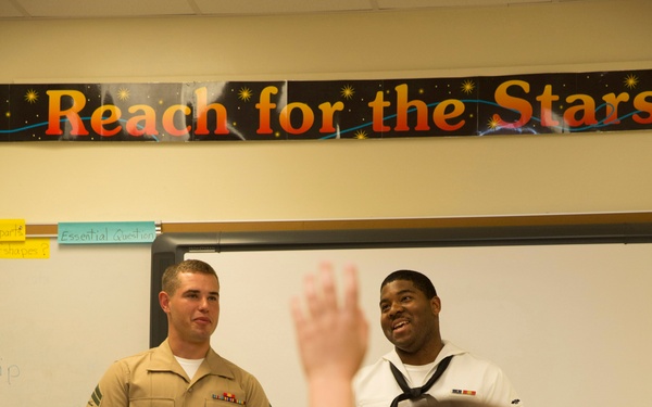 Marines, Sailors share military adventures with Harbordale Elementary School students