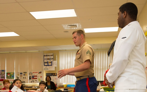 Marines, Sailors share military adventures with Harbordale Elementary School students