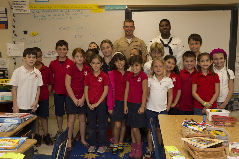 Marines, Sailors share military adventures with Harbordale Elementary School students