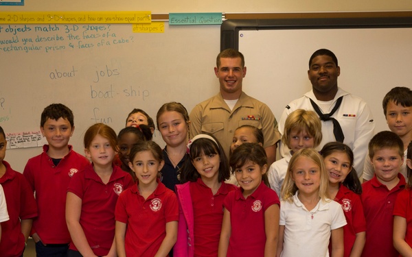 Marines, Sailors share military adventures with Harbordale Elementary School students