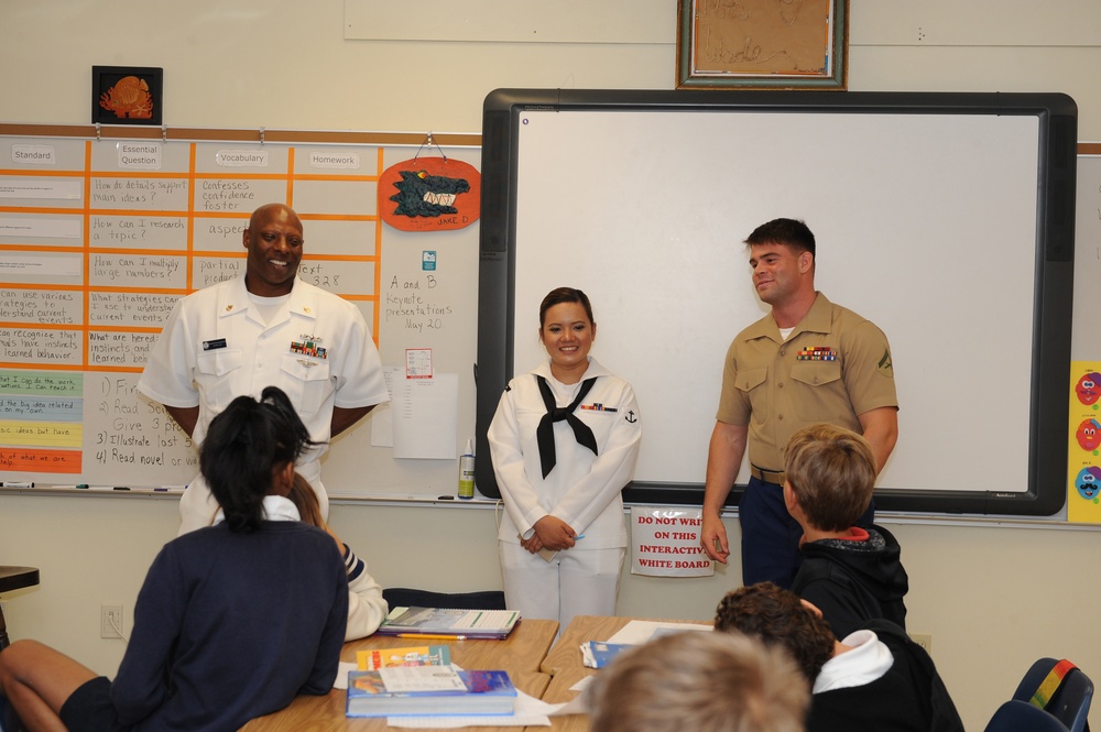 Marines, Sailors share military adventures with Harbordale Elementary School students