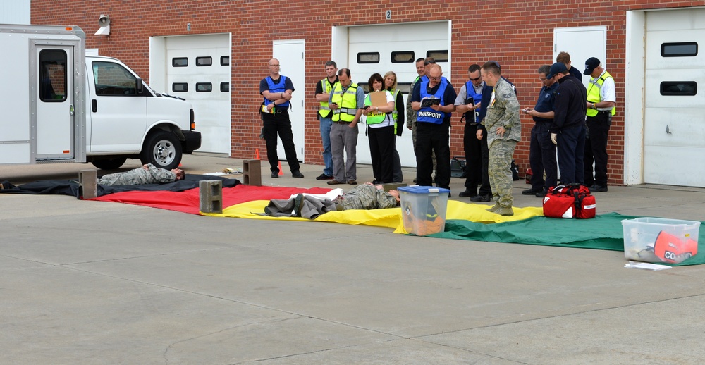 Medical triage treats simulated injuries
