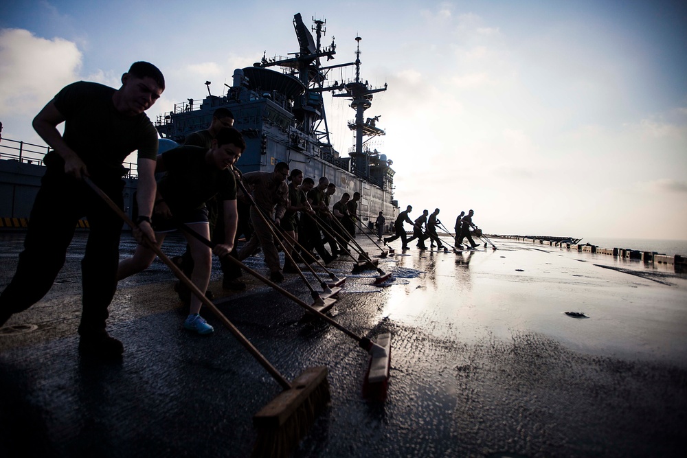 DVIDS Images Nd MEU Marines Scrub USS Bataan Flight Deck Image Of