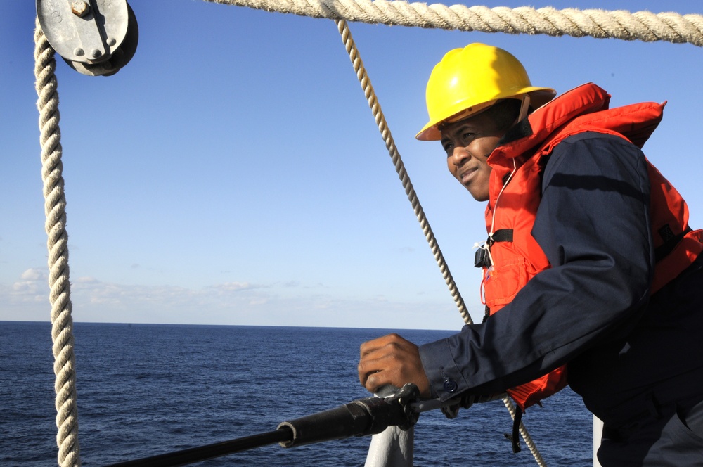 USS Blue Ridge man overboard drill