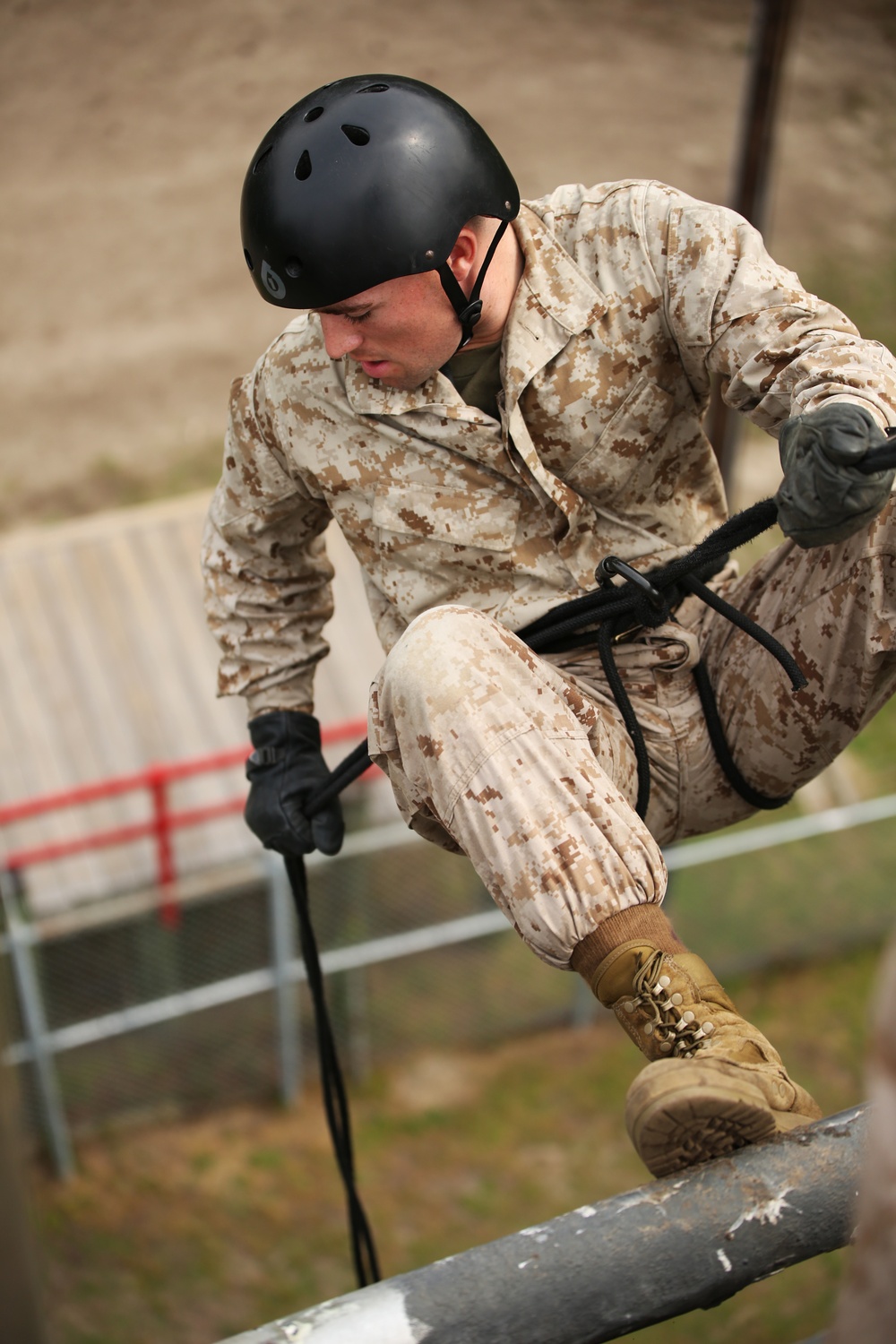 Photo Gallery: Marine recruits descend Parris Island tower to develop rappelling skills