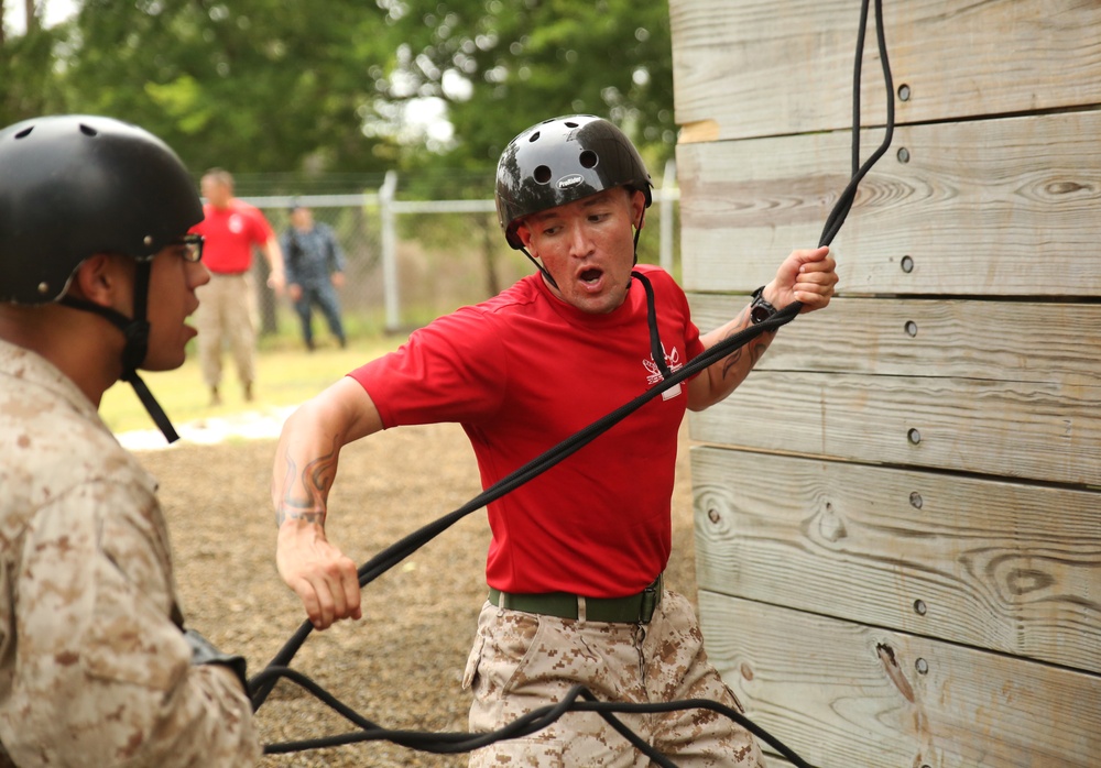 Photo Gallery: Marine recruits descend Parris Island tower to develop rappelling skills
