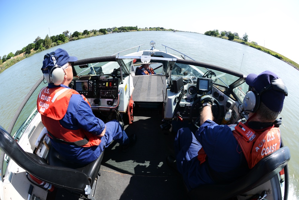 Guard Auxiliary members participate in a training exercise in Rio Vista