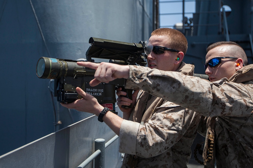 22nd MEU LAAD practices target tracking aboard USS Bataan