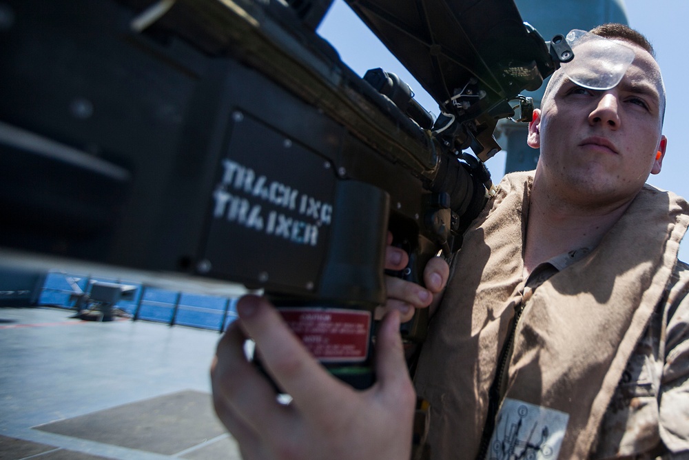 22nd MEU LAAD practices target tracking aboard USS Bataan