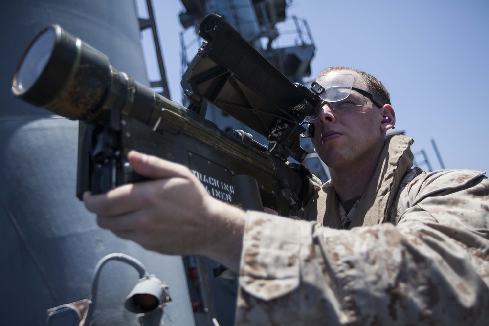 22nd MEU LAAD practices target tracking aboard USS Bataan