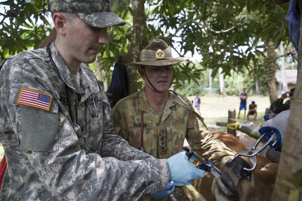 Members of the AFP, Australian Army and U.S. armed forces conduct a cooperative health engagement at Dona Mercedes