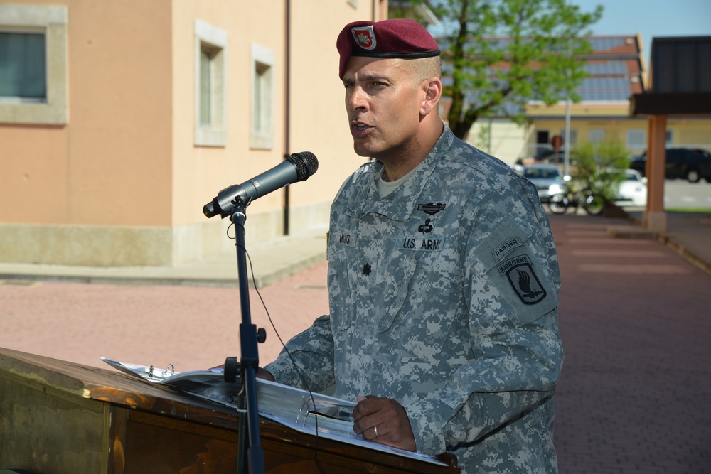 Change of command ceremony, Legion Company, B/1st Battalion, 503rd Infantry Regiment, 173rd Infantry Brigade Combat Team (Airborne)