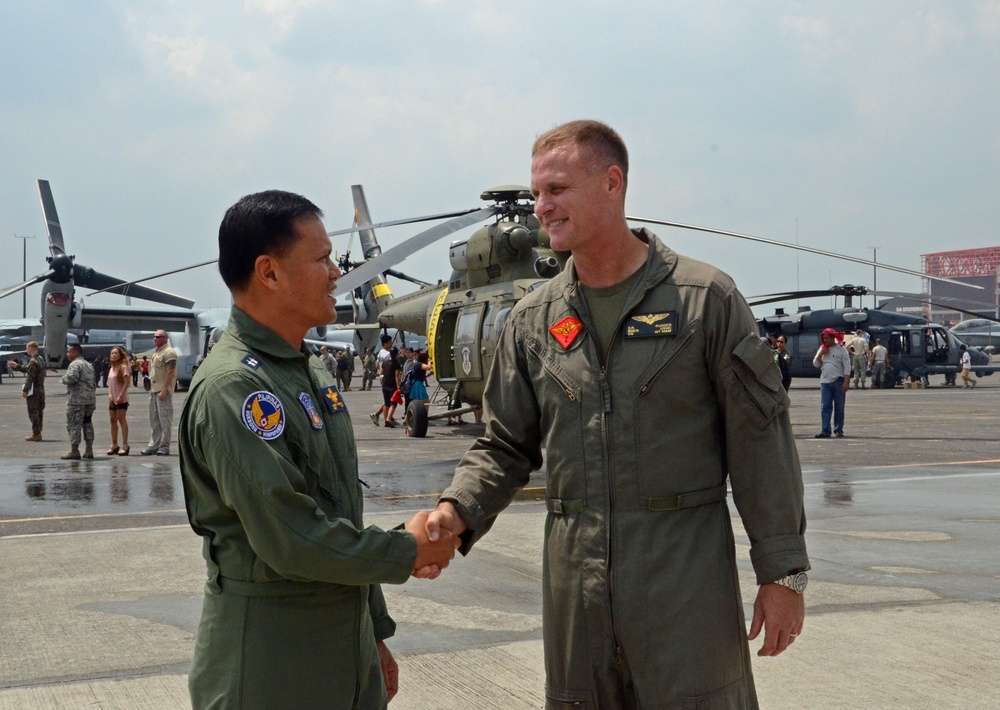 Office call on the flight line with Philippine Air Force Maj. Gen. Sonny Manalo and U.S. Marine Corps Brig. Gen. Steven Rudder