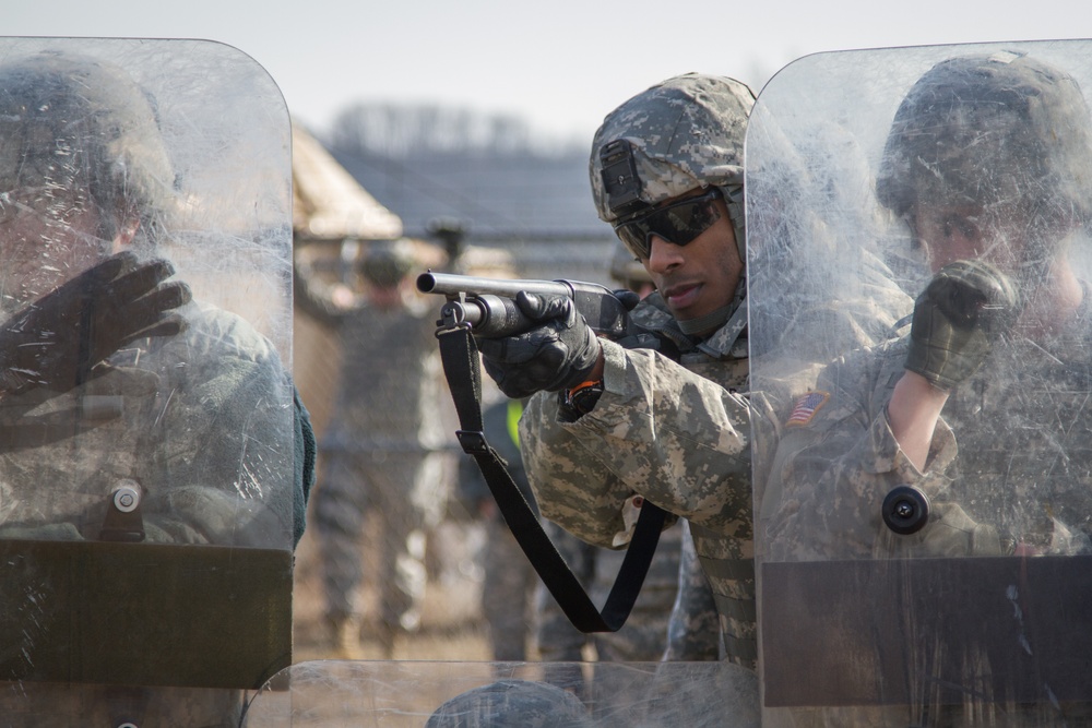 493rd Conducts crowd control exercise during WAREX 86-14-02 at Fort McCoy, Wis.