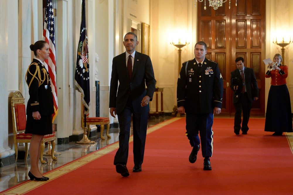 President Barack Obama awards former Army Sgt. Kyle White Medal of Honor