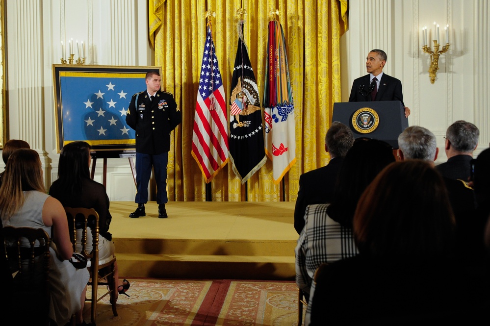 President Barack Obama awards former Army Sgt. Kyle White Medal of Honor