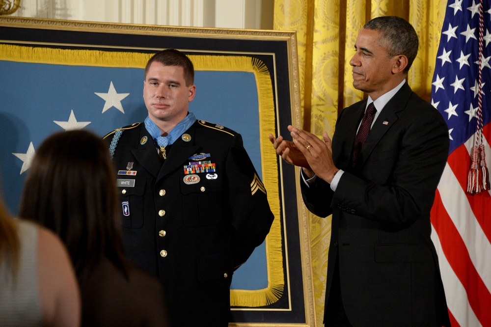 President Barack Obama awards former Army Sgt. Kyle White Medal of Honor