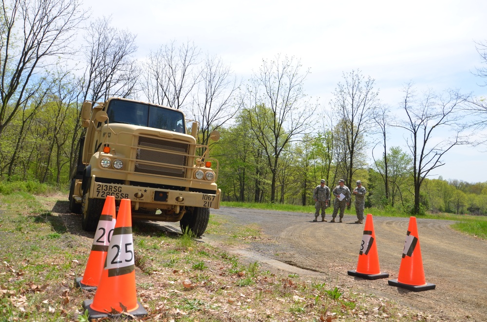 Soldier attempts to place his bumper between the cones