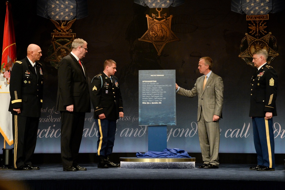 Medal of Honor recipient former US Army Sgt. Kyle White Hall of Heroes induction ceremony
