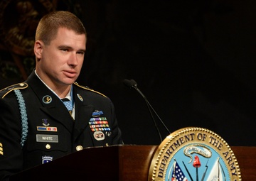 Medal of Honor recipient former US Army Sgt. Kyle White Hall of Heroes induction ceremony