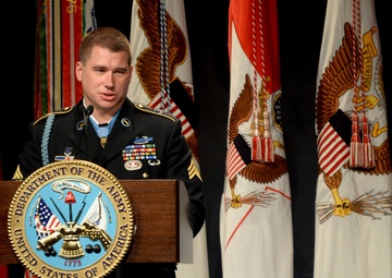 Medal of Honor recipient former US Army Sgt. Kyle White Hall of Heroes induction ceremony