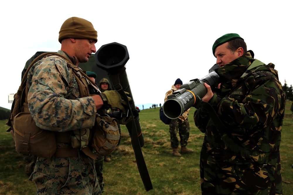 Marines with BSRF-14 make some noise in the Carpathian Mountains