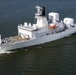 The crew of the USNS Howard O. Lorenzen (T-AGM-25) departs the Columbia River