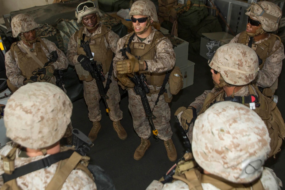Marines, sailors practice patrolling aboard Mesa Verde