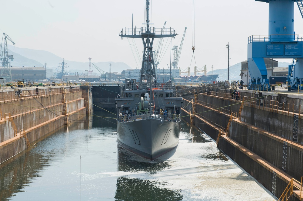 USS Warrior departs Sasebo