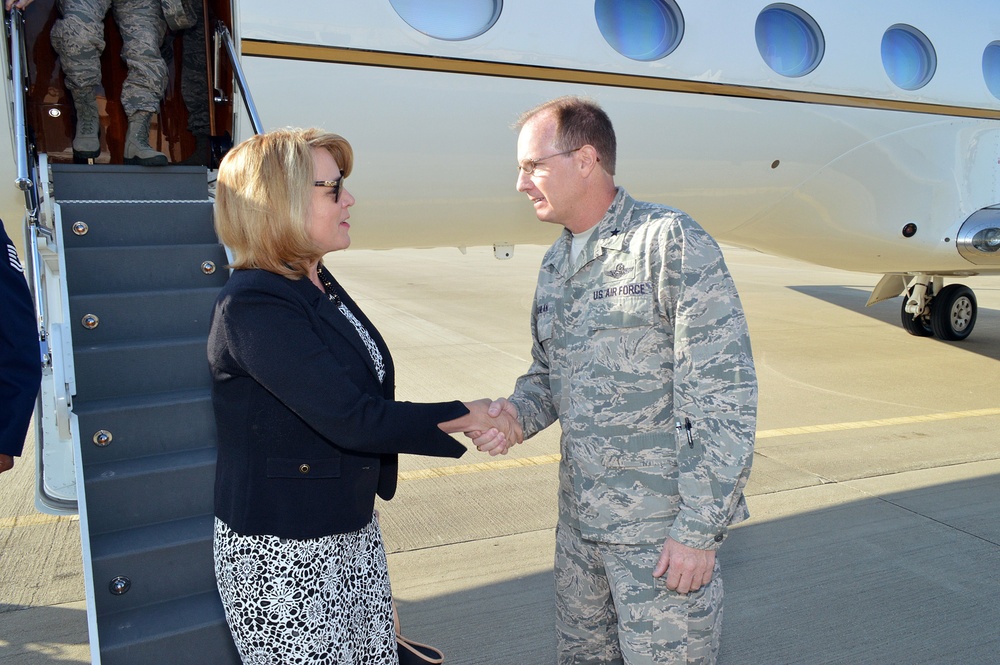 Secretary of the Air Force Deborah Lee James visits Pope Field