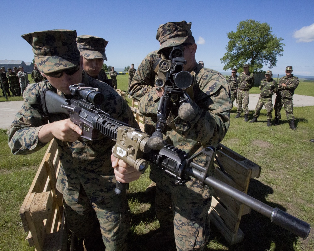 Black Sea Rotational Force Marines Sustain Urban Patrol Techniques with Romania and Macedonia during Platinum Eagle