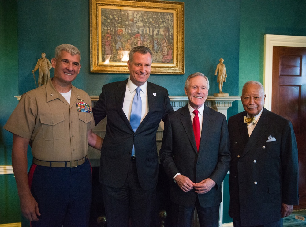 Mayor Bill de Blasio Welcomes Troops to New York