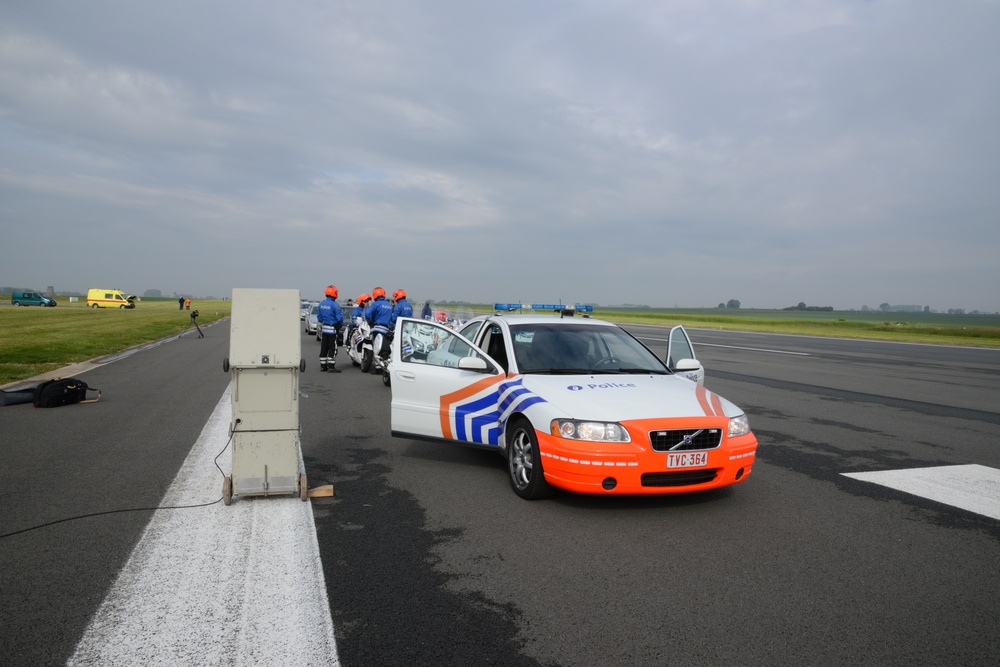 Belgian Police vehicles speed calibration on the airstrip of Chievres Air Base