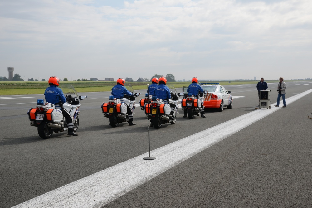 Belgian Police vehicles speed calibration on the airstrip of Chievres Air Base