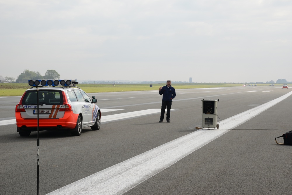 Belgian Police vehicles speed calibration on the airstrip of Chievres Air Base