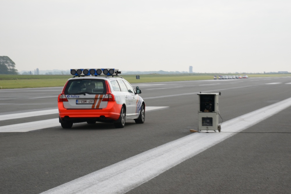 Belgian Police vehicles speed calibration on the airstrip of Chievres Air Base