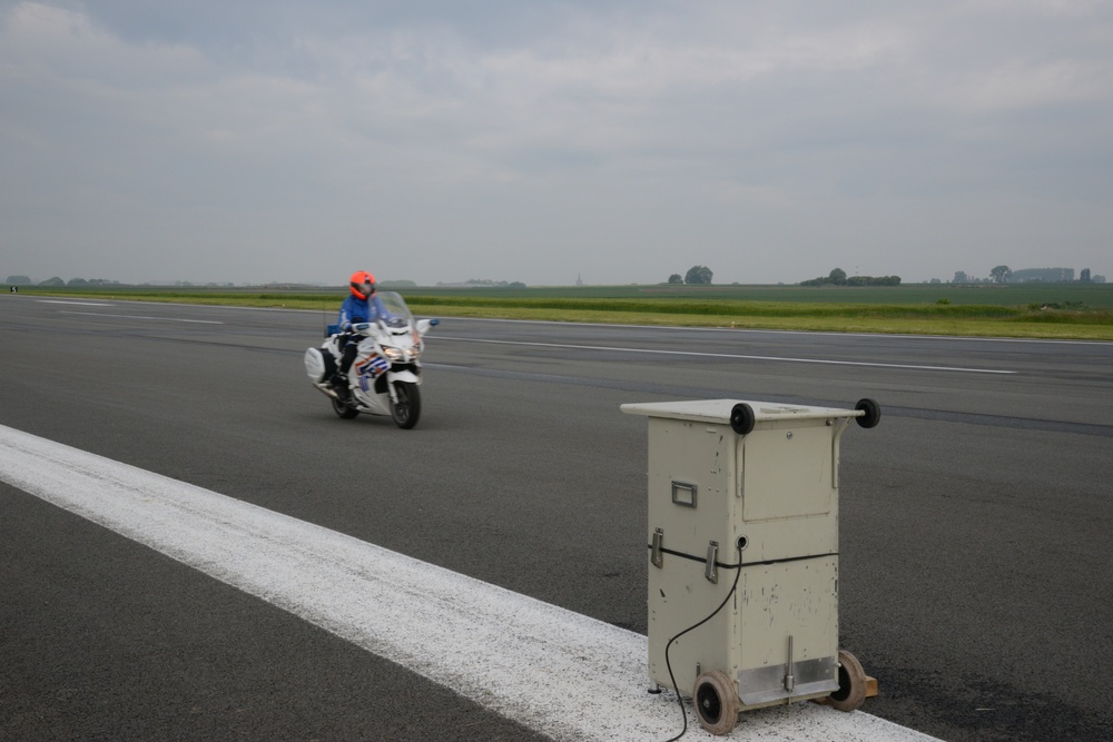 Belgian Police vehicles speed calibration on the airstrip of Chievres Air Base