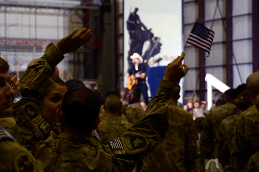 President Barack Obama and country singer Brad Paisley make a surprise visit to Afghanistan