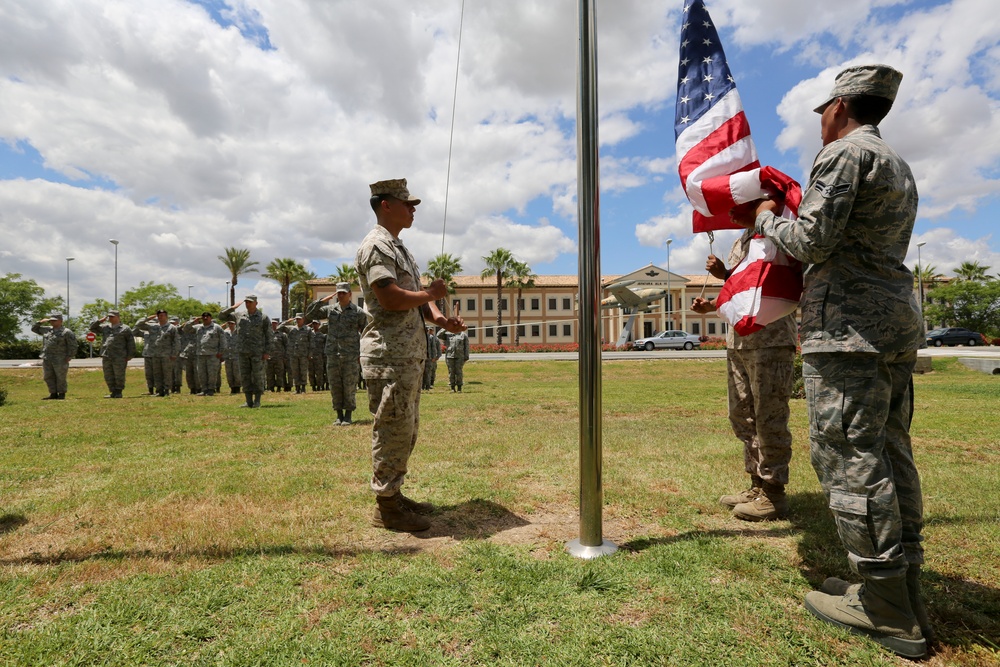 U.S. Marines and U.S. Airmen conduct a Memorial Day ceremony on Moron Air Base, Spain