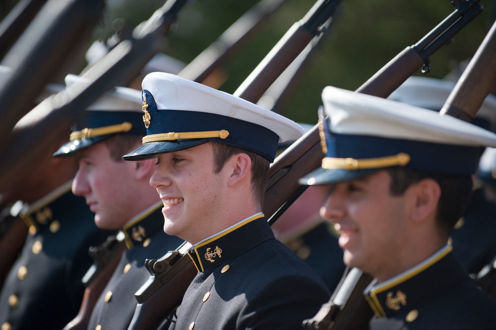 Coast Guard Academy cadets perform regimental review for Master Chief Petty Officer Lloyd Pierce